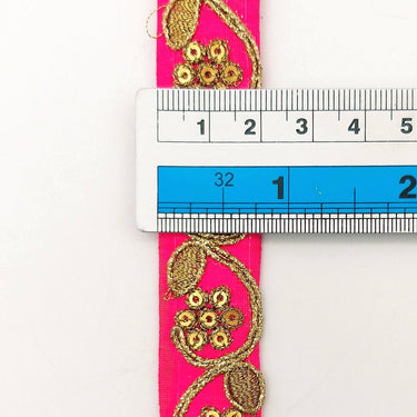Fuchsia Pink Art Silk Trim with Gold Floral Embroidery and Gold Sequins Indian Sari Border Trim By 3 Yards Decorative Trim Craft Lace